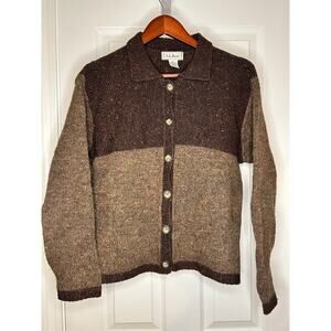 Vintage L.L.Bean Scotland Lambswool Donegal Fleck Cardigan Sweater Womens Small